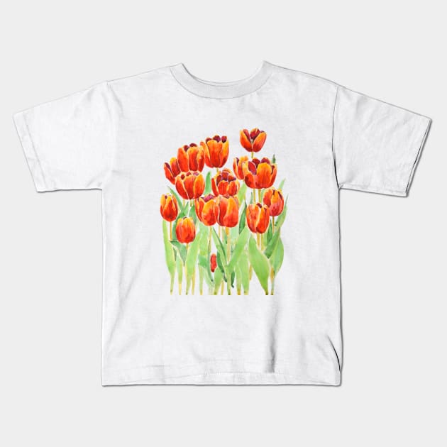 orange tulips  flowers watercolor Kids T-Shirt by colorandcolor